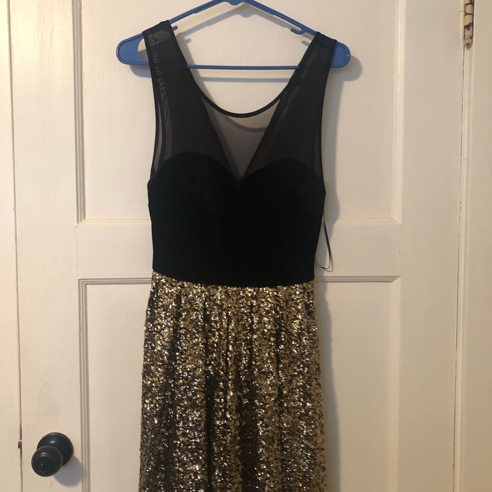 Guess black velvet & gold sequin dress